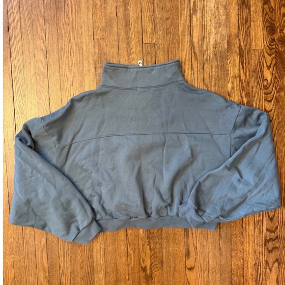 True Religion Womens Quarter Zip Cropped Sweatshirt Slate Blue Silver Logo - Picture 4 of 7